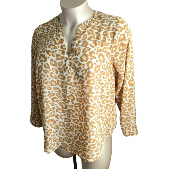 Torrid Womens Leopard Print Blouse Size 1 Tan & White V-Neck Long Sleeve JJ3876 - Picture 4 of 10